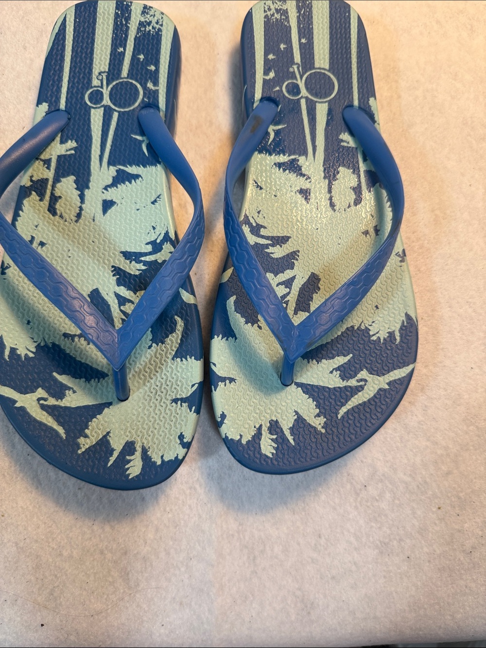 OP Blue and Light Green Palm-Print Flip Flop Sandals
